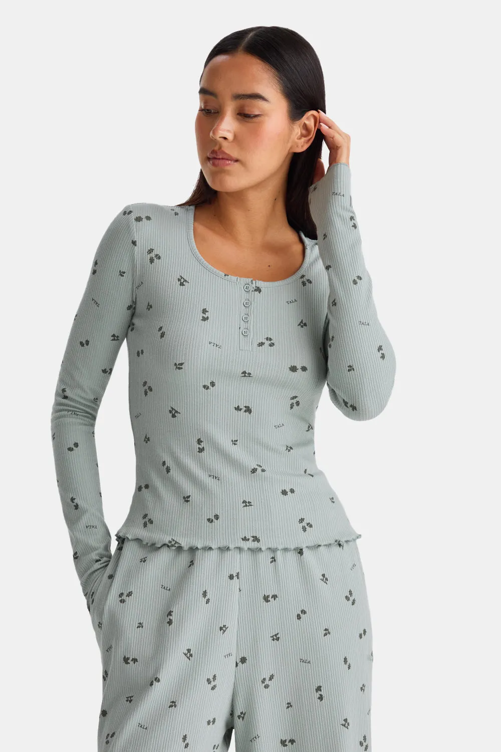 Henley Pyjama Top - Sage Woodland Print sold by TALA