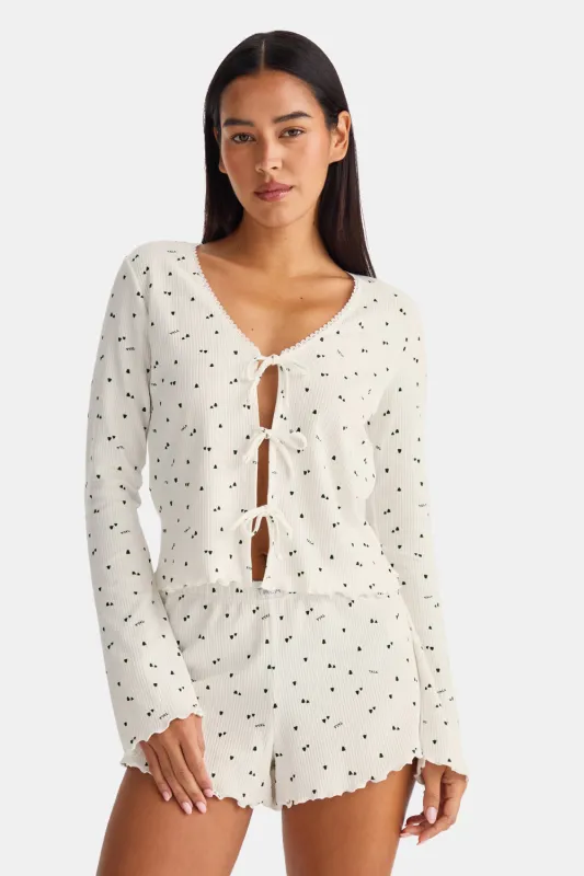 Tie Up Pyjama Cardigan - Ivory Forest Print sold by TALA