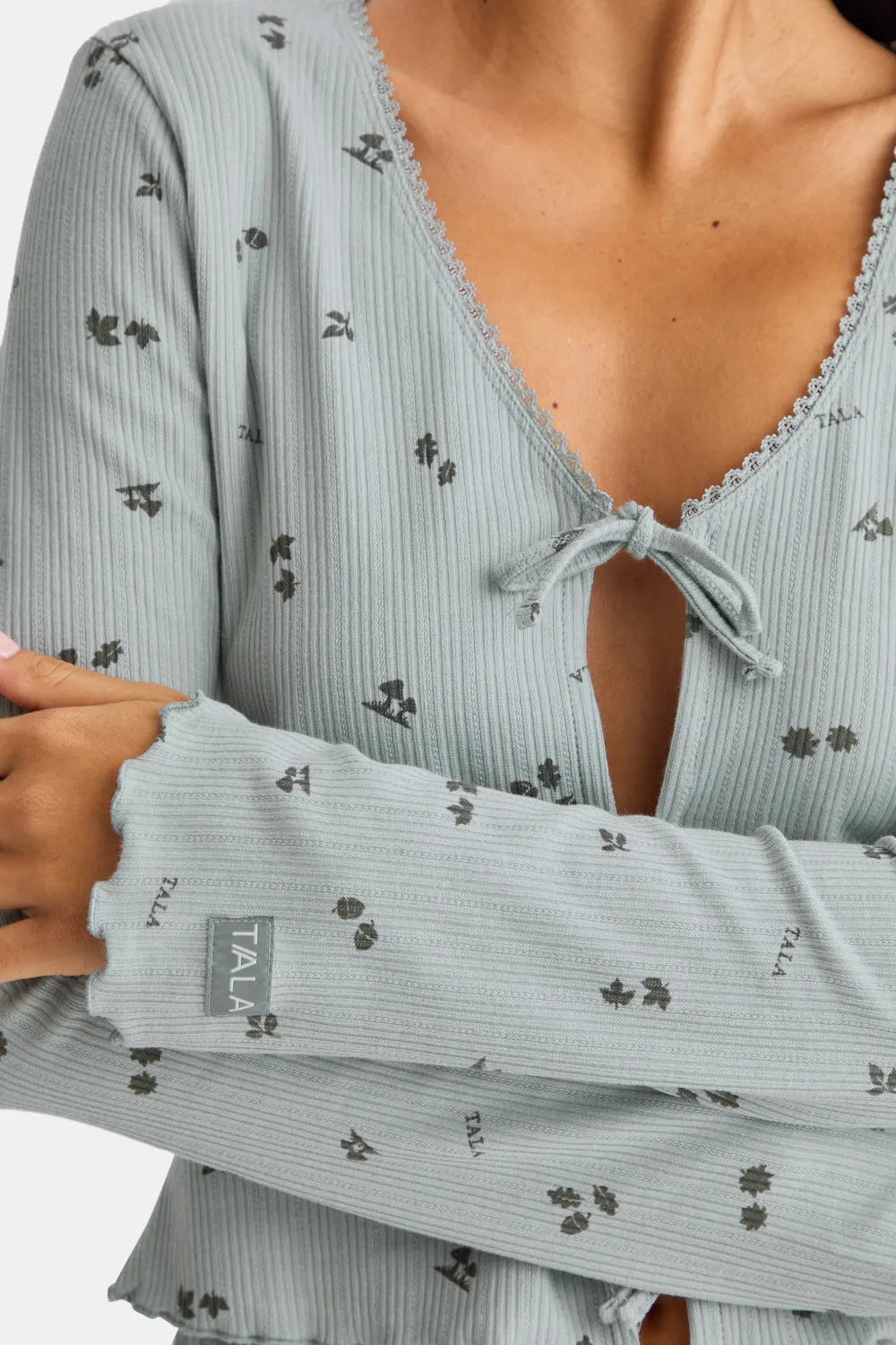 Tie Up Pyjama Cardigan - Sage Woodland Print sold by TALA product image thumbnail 3