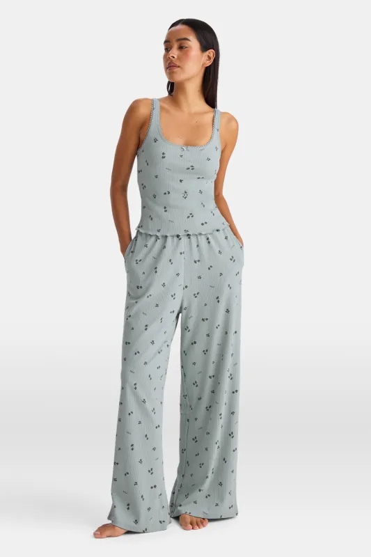 Wide Leg Pyjama Bottoms - Sage Woodland Print sold by TALA