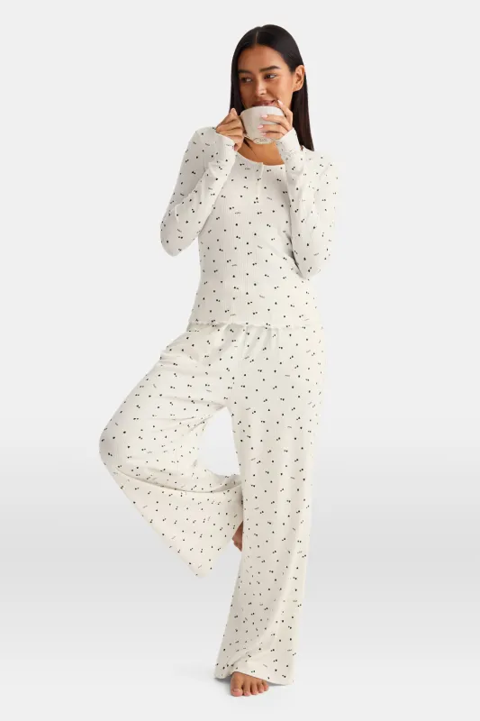 Wide Leg Pyjama Bottoms - Ivory Forest Print sold by TALA