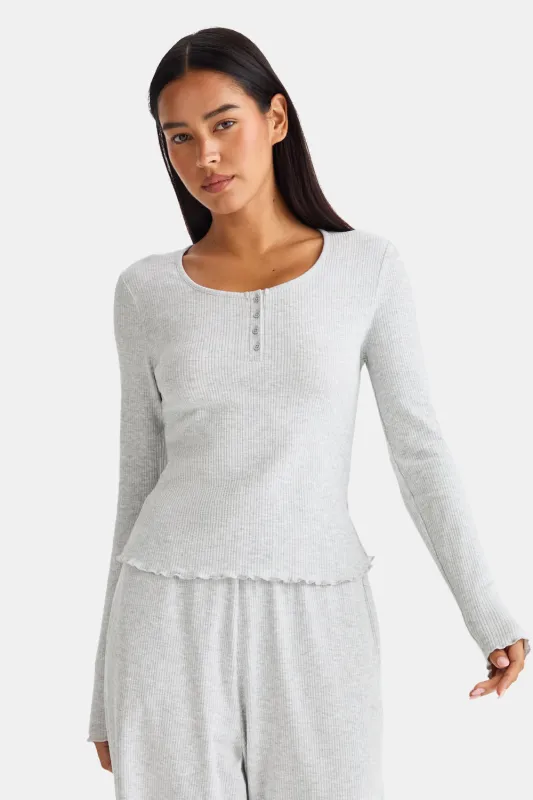 Henley Pyjama Top - Grey Marl sold by TALA