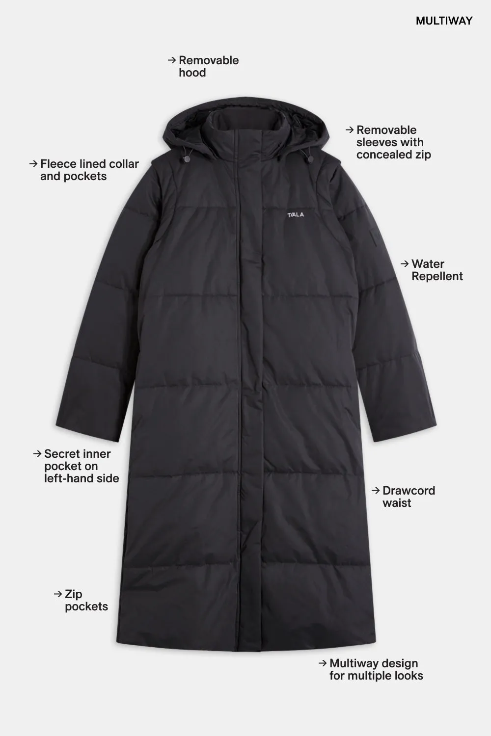 Polar Longline Puffer Coat - Charcoal sold by TALA product image thumbnail 2