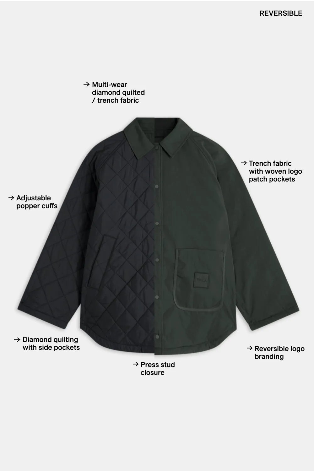 Quilted Reversible Barn Jacket - Dark Moss / Black sold by TALA product image thumbnail 2