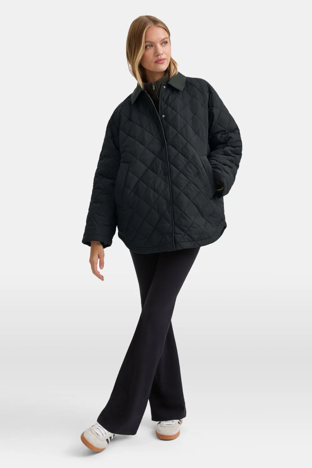 Quilted Reversible Barn Jacket - Dark Moss / Black sold by TALA