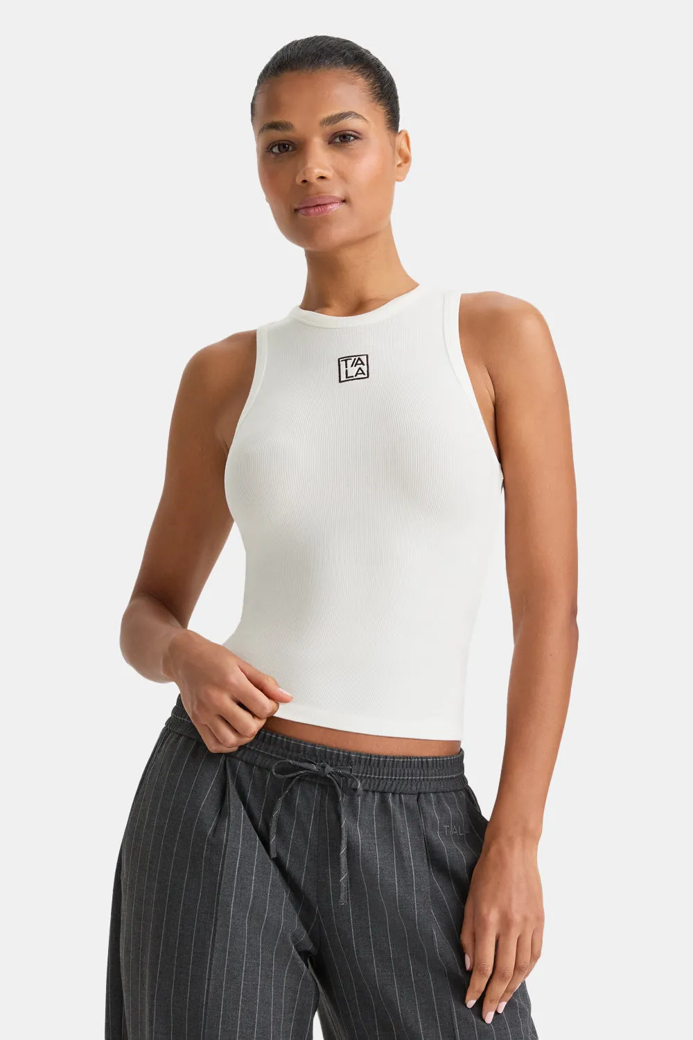 365 Rib Logo Racer Vest - Coconut Milk sold by TALA