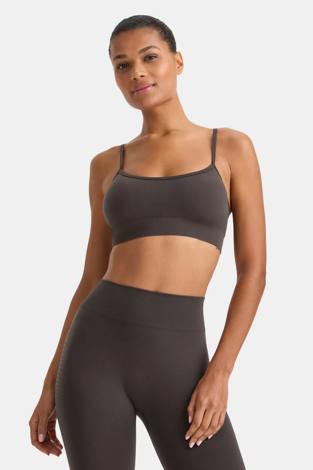 Sculpt Seamless Bandeau Sports Bra - Espresso Brown sold by TALA