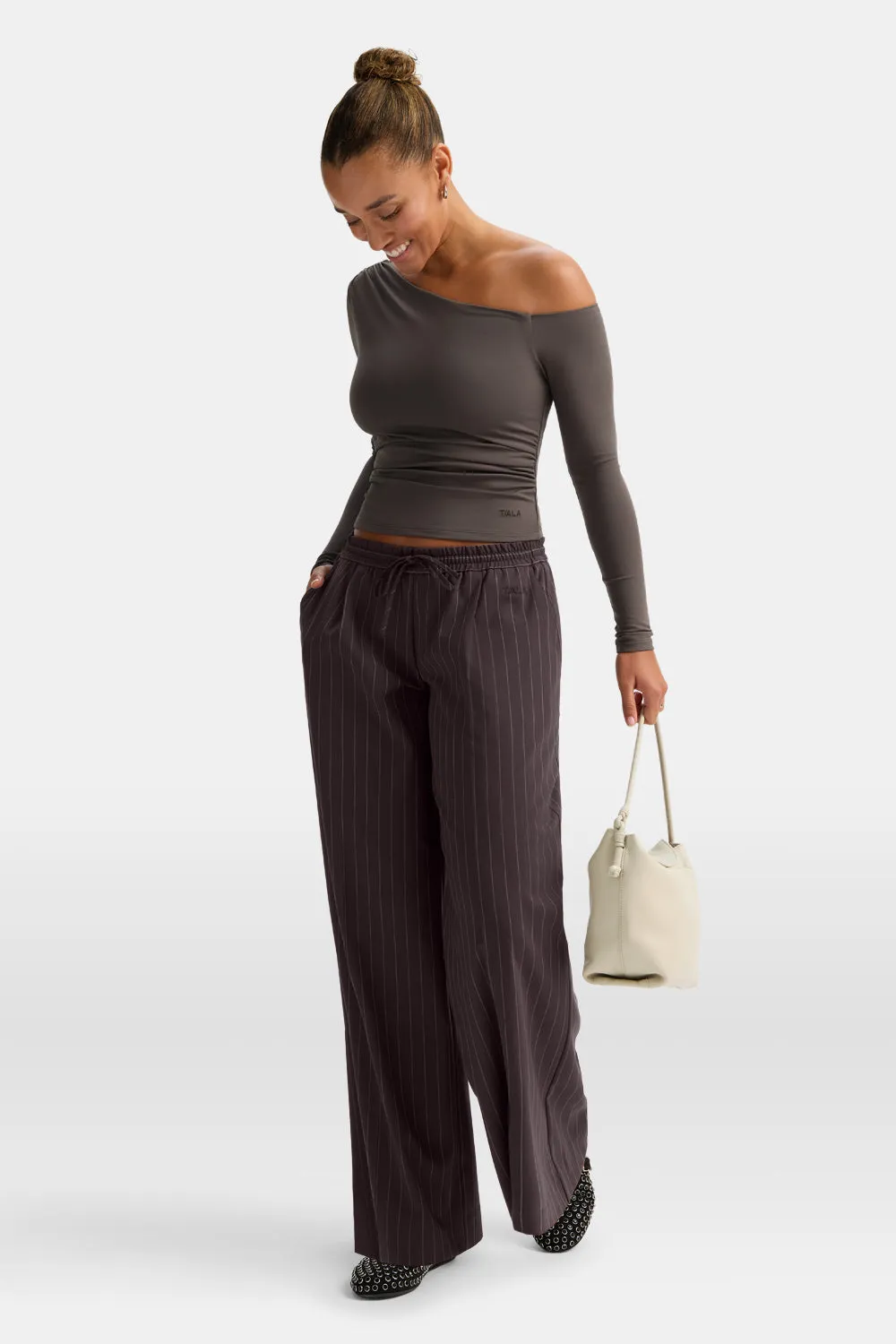 365 Asymmetric Ruched Long Sleeve Top - Mocha Brown sold by TALA product image thumbnail 4