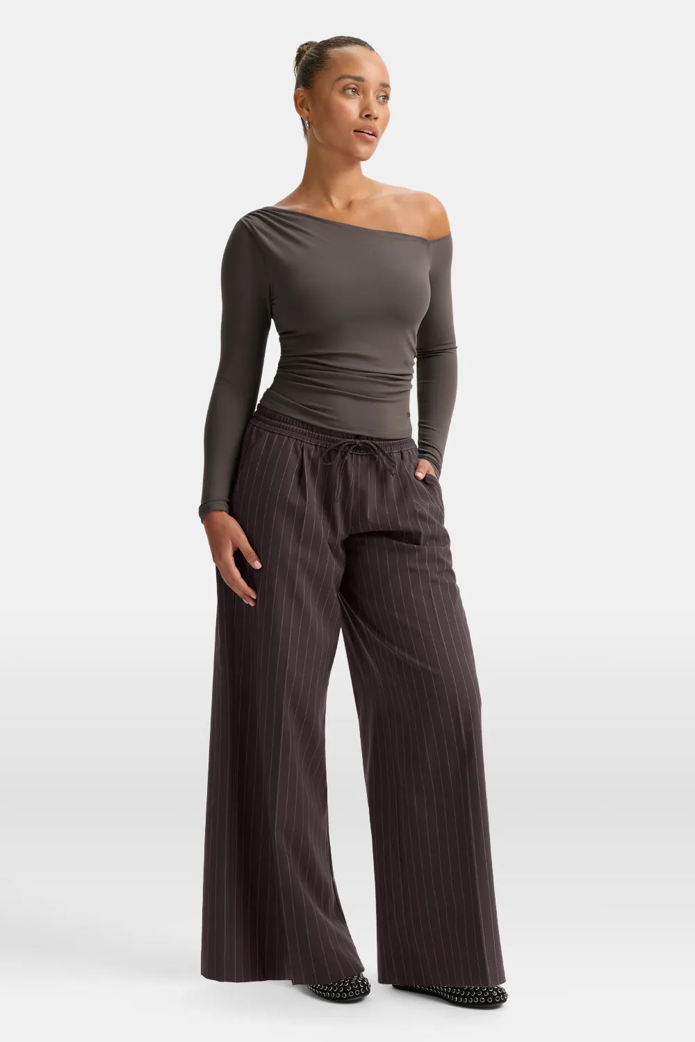 365 Asymmetric Ruched Long Sleeve Top - Mocha Brown sold by TALA product image thumbnail 3