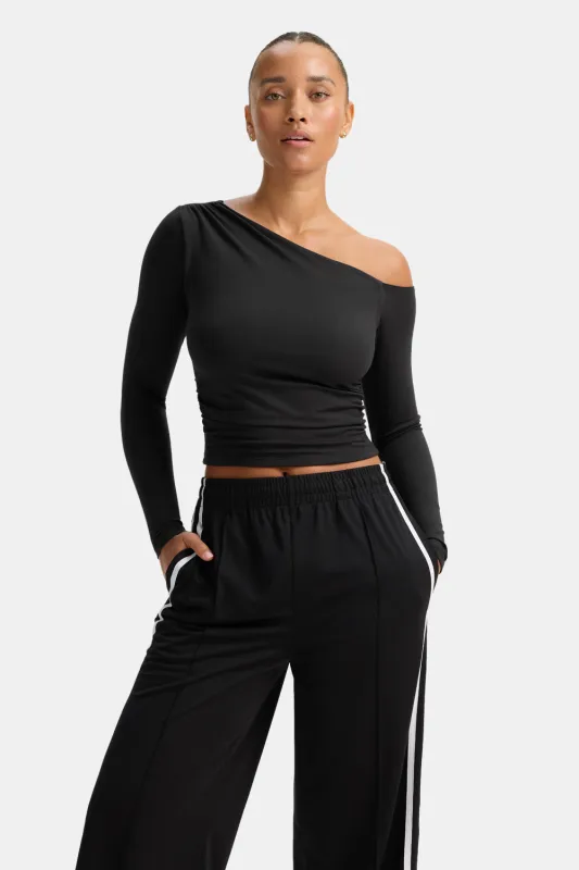 365 Asymmetric Ruched Long Sleeve Top - Black sold by TALA
