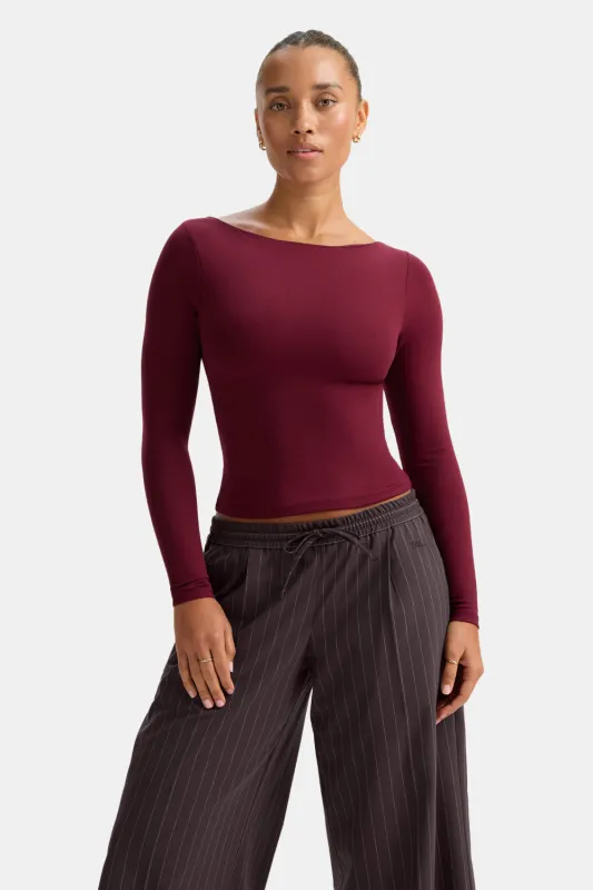 365 Boat Neck Long Sleeve Top - Port Red sold by TALA
