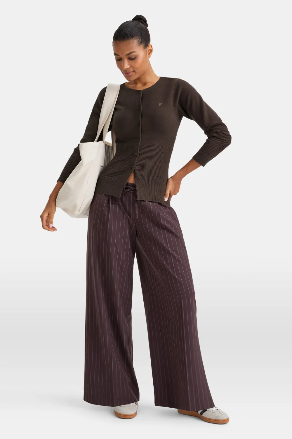 Knit-Waisted Crew Neck Cardigan - Americano sold by TALA product image thumbnail 3