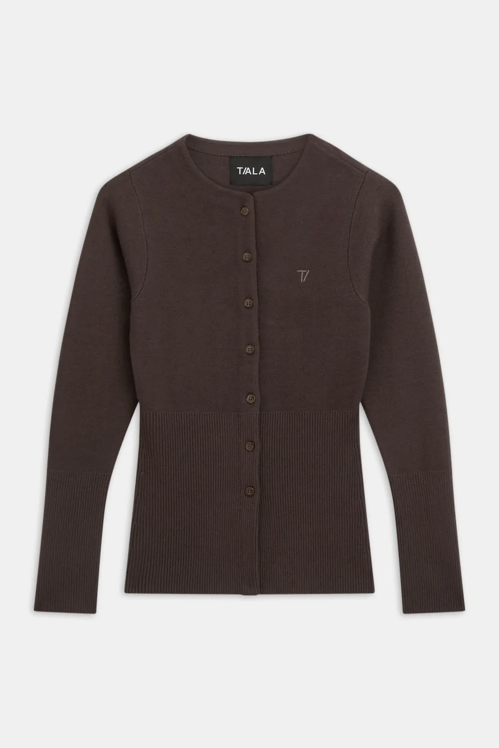 Knit-Waisted Crew Neck Cardigan - Americano sold by TALA product image thumbnail 2