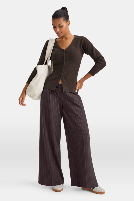 Everyday Tailoring Drawstring Trousers - Mocha Brown Pinstripe sold by TALA
