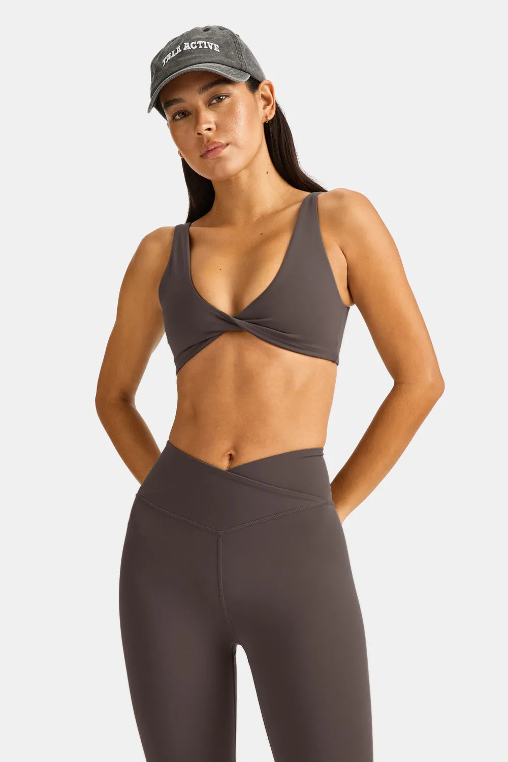 DayFlex Twist Front Sports Bra - Mocha Brown sold by TALA