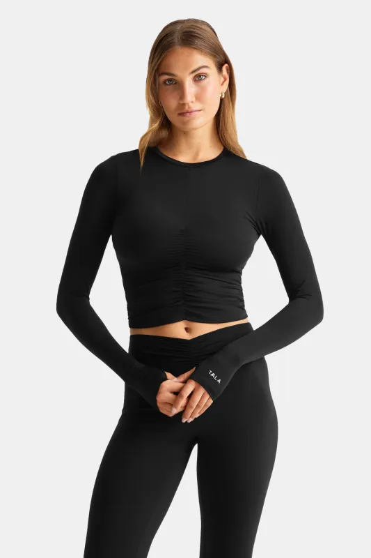 UltraLite Ruched Long Sleeve Top - Black sold by TALA