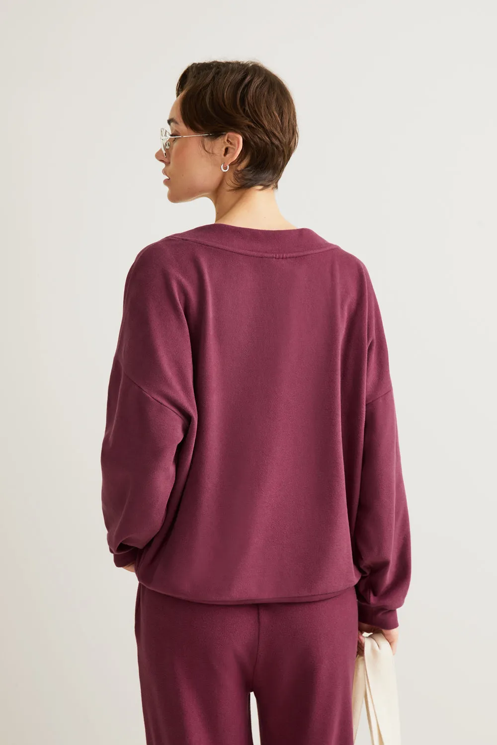 Plush Oversized V Neck Sweatshirt - Cranberry sold by TALA product image thumbnail 4
