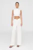 Monaco Linen Blend Mock Neck Tie Back Crop Top - Coconut Milk sold by TALA