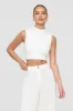 Monaco Linen Blend Mock Neck Tie Back Crop Top - Coconut Milk sold by TALA
