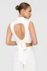 Monaco Linen Blend Mock Neck Tie Back Crop Top - Coconut Milk sold by TALA