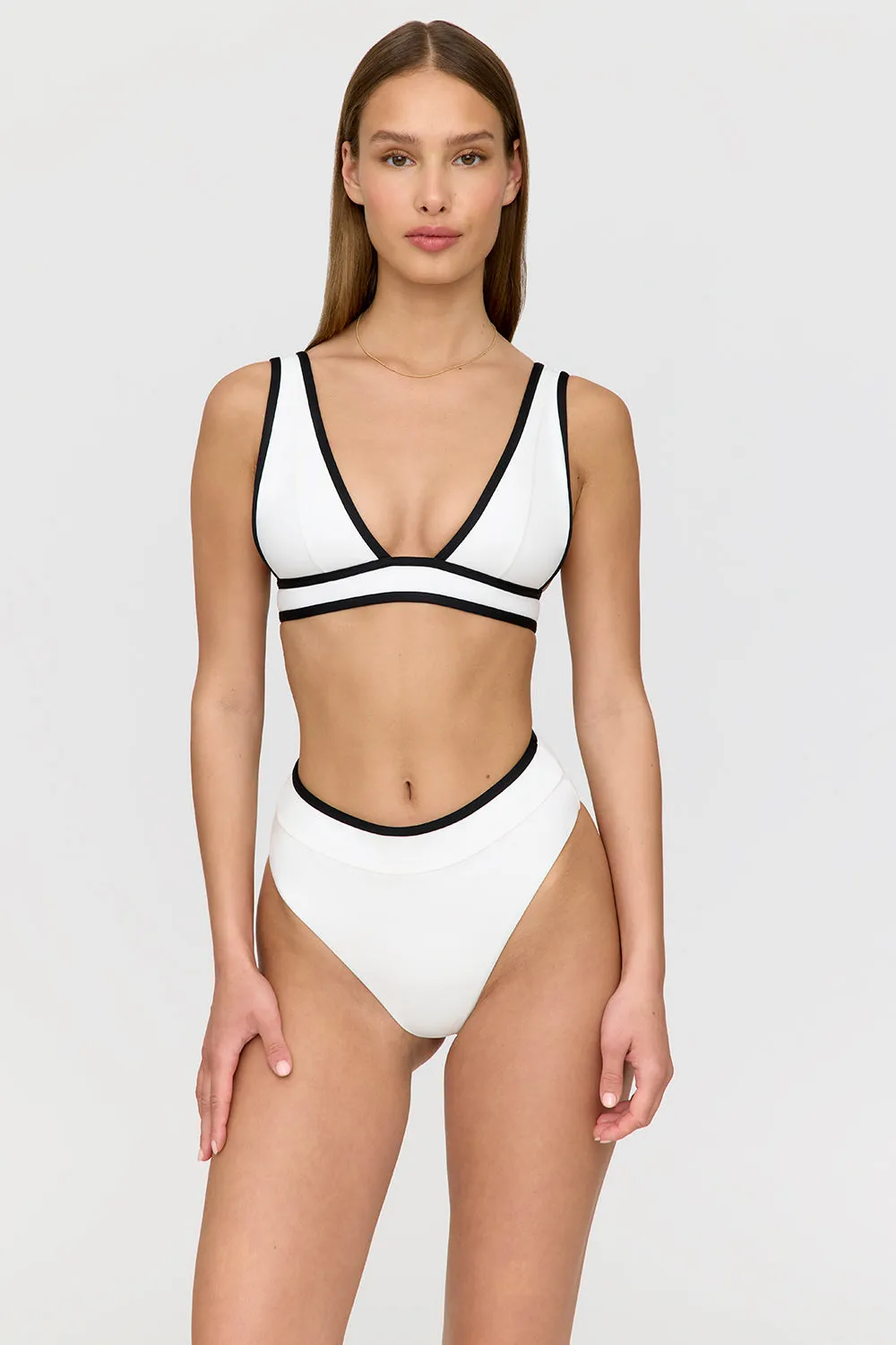 Saint Tropez Contrast Trim Plunge Neck Bikini Top - Coconut Milk And Shadow Black sold by TALA product image thumbnail 4