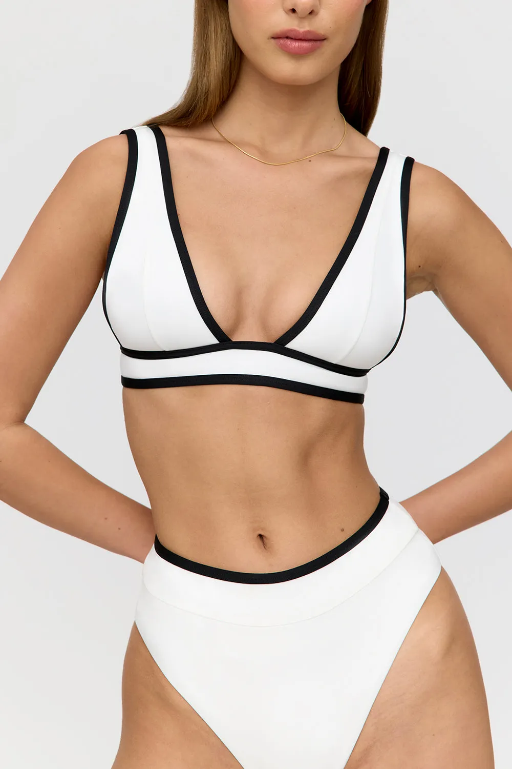Saint Tropez Contrast Trim Plunge Neck Bikini Top - Coconut Milk And Shadow Black sold by TALA product image thumbnail 2
