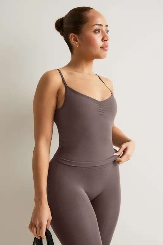 Sculpt Seamless Ruched Vest - Dark Truffle sold by TALA