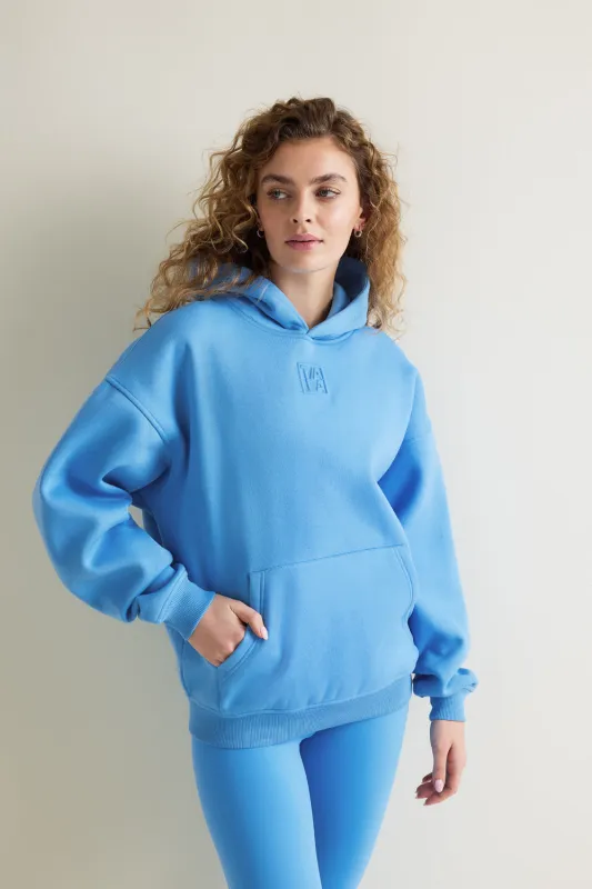Oversized Embossed Logo Hoodie - Sky Blue sold by TALA