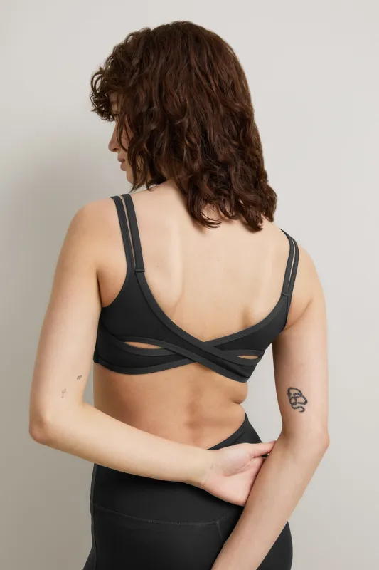 SkinLuxe Bandeau Cross Over Sports Bra - Shadow Black made by TALA