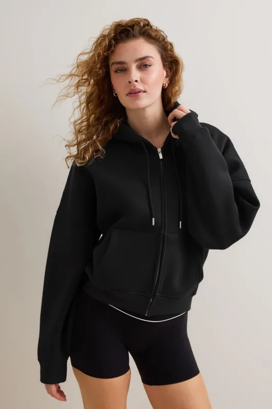 Oversized Cocoon Zip Through Hoodie - Vintage Black made by TALA