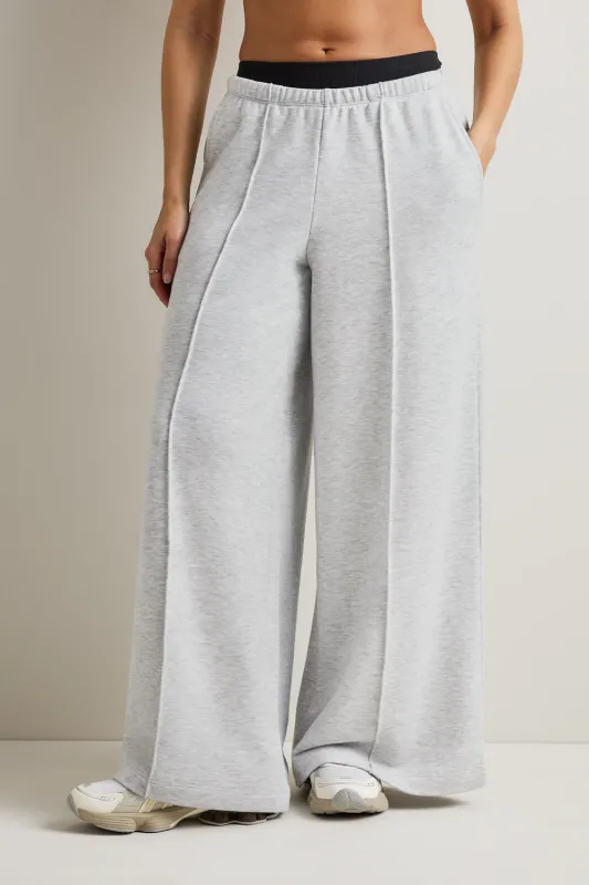 Mid Rise Pintuck Ultra Wide Leg Jogger - Grey Marl made by TALA