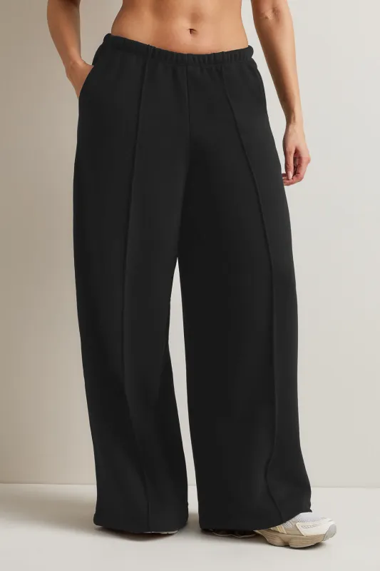 Mid Rise Pintuck Ultra Wide Leg Jogger - Black made by TALA