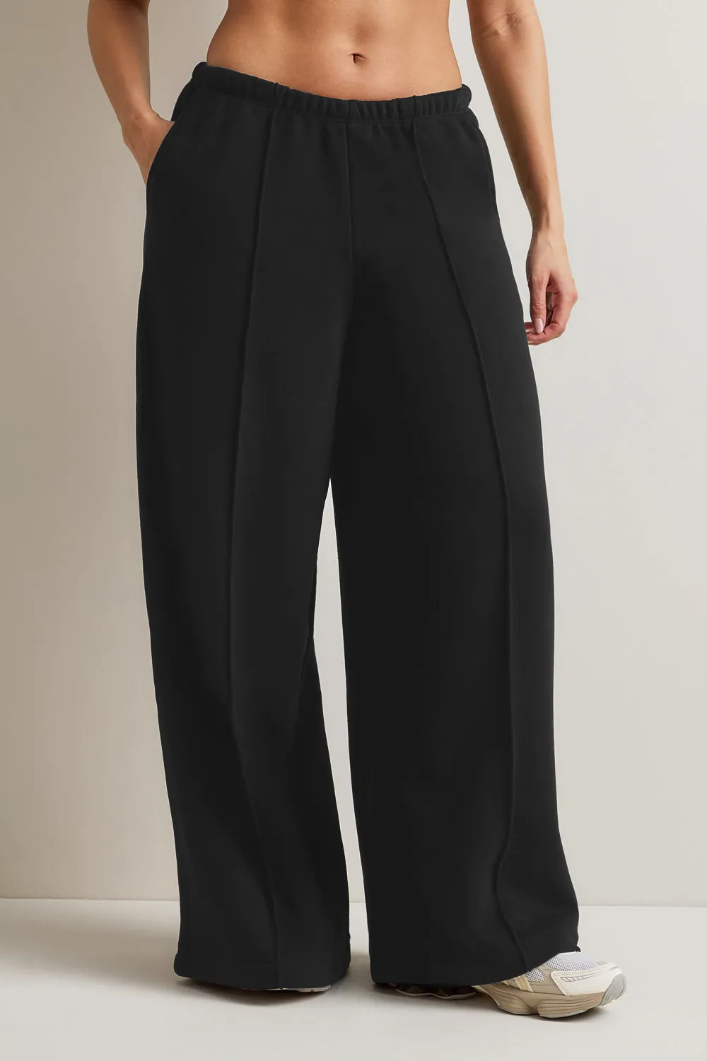 Mid Rise Pintuck Ultra Wide Leg Jogger - Black sold by TALA