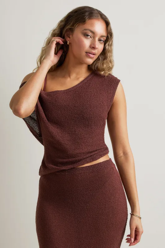 Beach Knit Asymmetric Top - Brown made by TALA