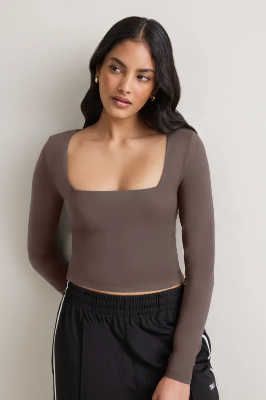 365 Square Neck Long Sleeve Top - Mocha Brown made by TALA