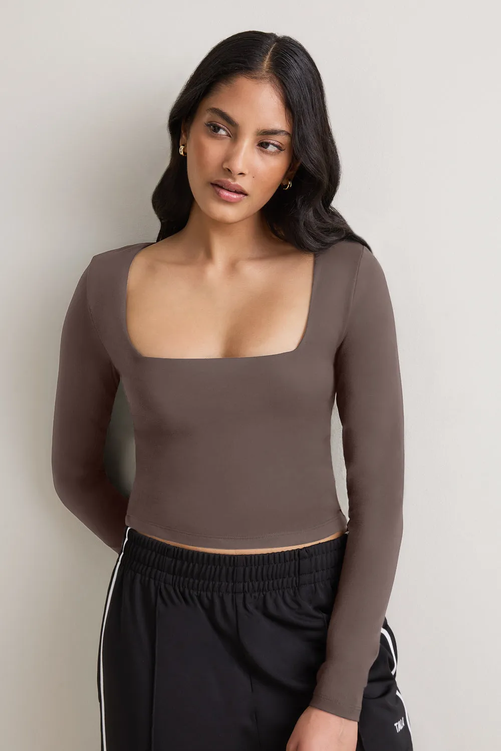 365 Square Neck Long Sleeve Top - Mocha Brown sold by TALA