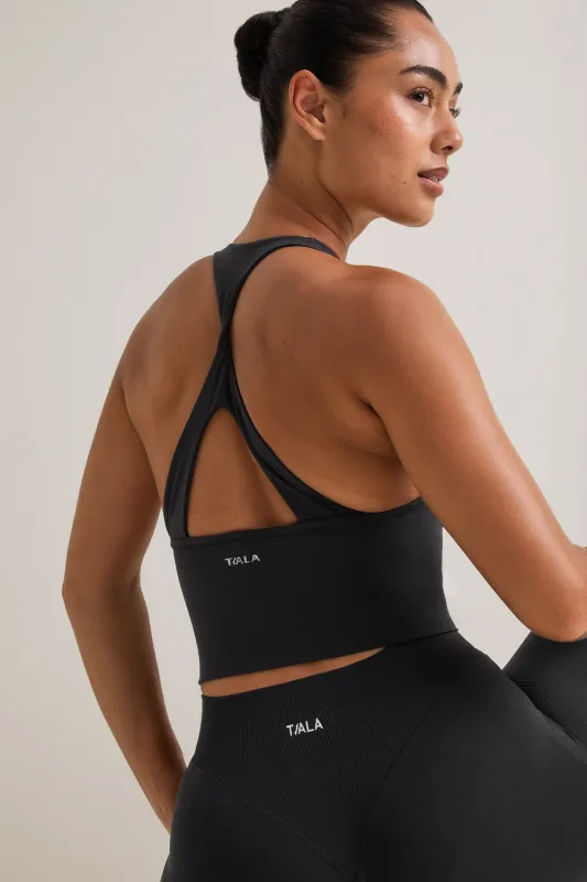 Sculpt Seamless Twist Back Vest - Black Marl made by TALA