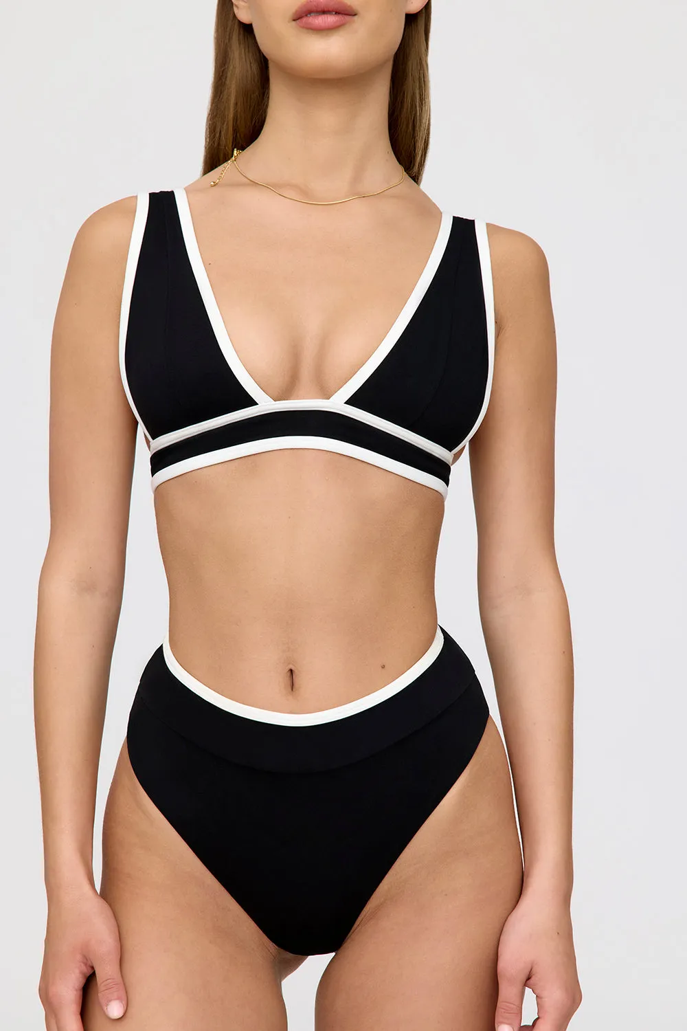 Kos Contrast Trim High Waisted Cheeky Bikini Brief - Shadow Black And Coconut Milk sold by TALA product image thumbnail 3