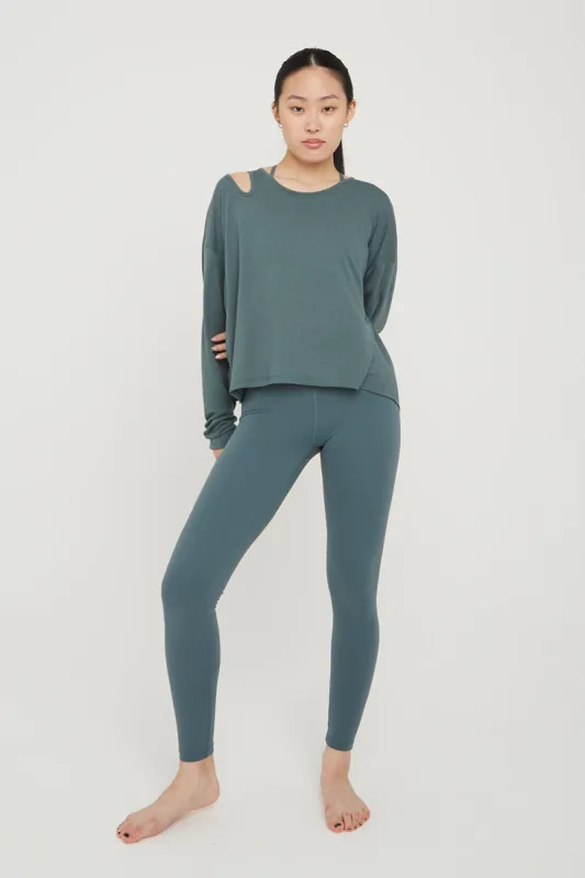 AIRLAYER CUT OUT SHOULDER LONG SLEEVE TOP - LAKE GREEN sold by TALA