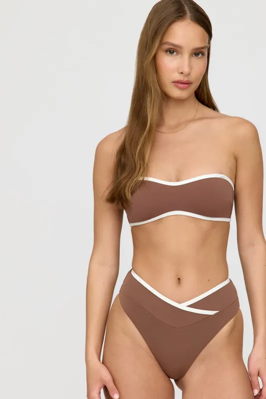 Palma Contrast Trim Wrap Waist Bikini Brief - Terracotta And Coconut Milk sold by TALA