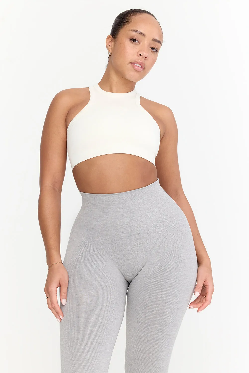 Sculpt Seamless Ribbed Racer Sports Bra - Milk Marl sold by TALA