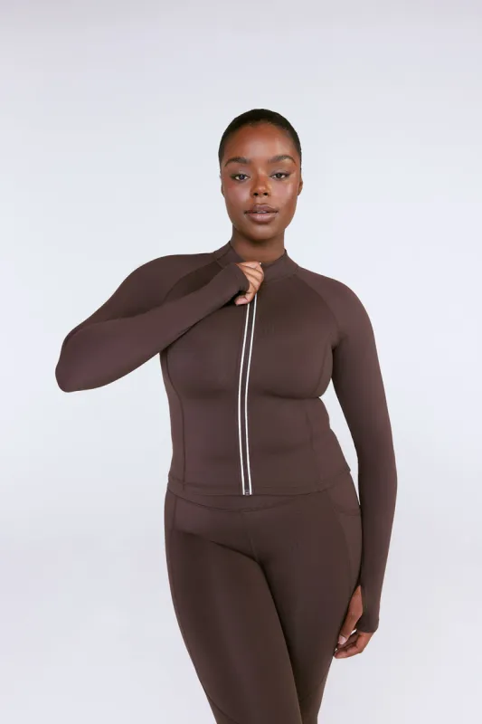 SkinLuxe Zip Through Running Top - Espresso sold by TALA