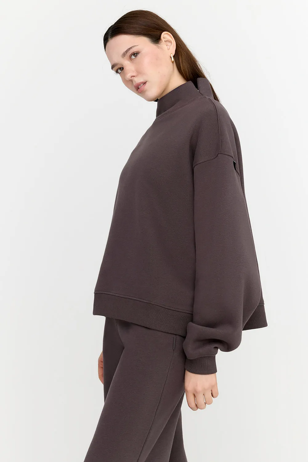 EVERYDAY LOOSE HEM MOCK NECK SWEATSHIRT - COOL ESPRESSO sold by TALA product image thumbnail 2