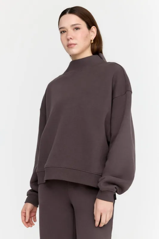 EVERYDAY LOOSE HEM MOCK NECK SWEATSHIRT - COOL ESPRESSO sold by TALA