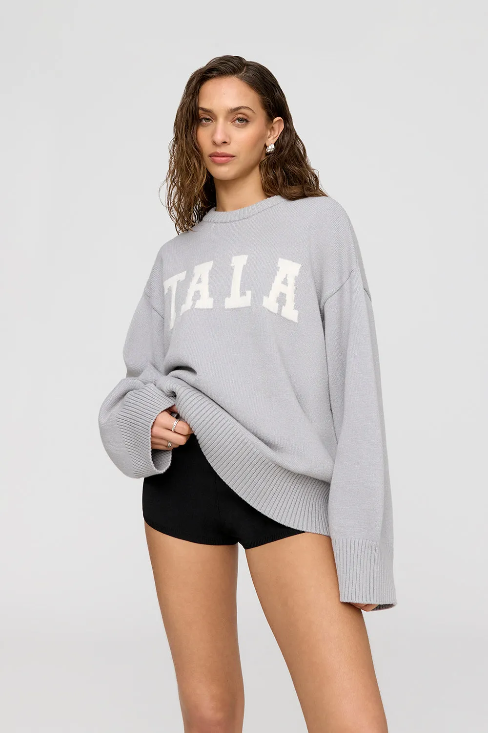 TALA LOGO KNIT SWEATER - GREY AND MILK sold by TALA