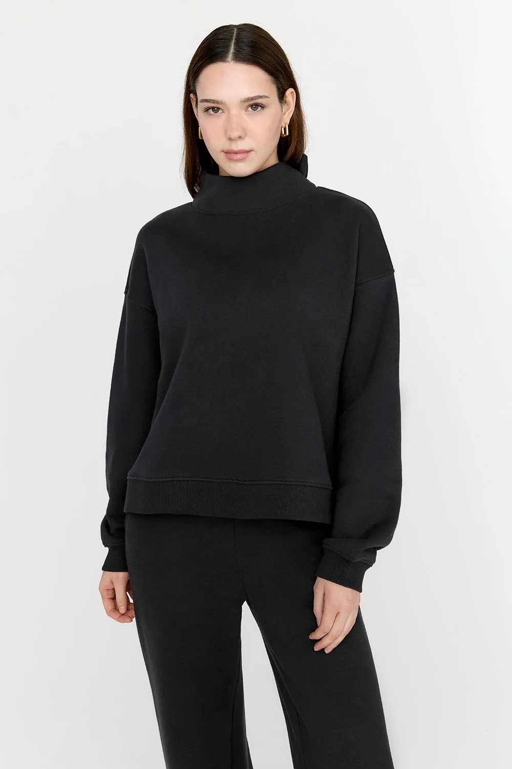 EVERYDAY LOOSE HEM MOCK NECK SWEATSHIRT - BLACK sold by TALA