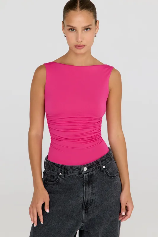365 Ruched Side Open Back Top - Hot Pink sold by TALA