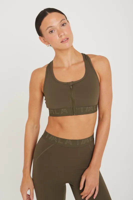 FORMTECH ZIP FRONT SPORTS BRA- KHAKI sold by TALA