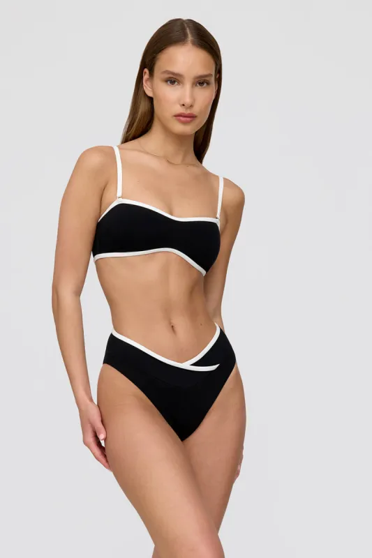 Contrast Wrap Waist Bikini Bottom - Shadow Black And Coconut Milk sold by TALA