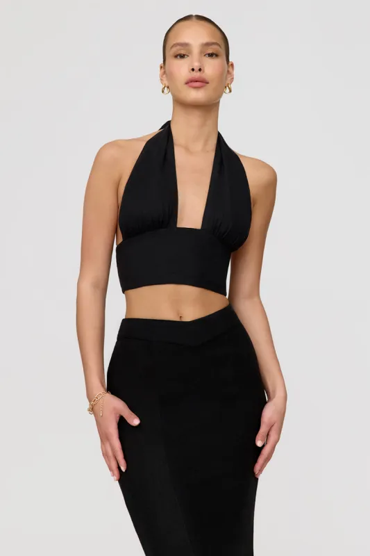 Algarve Linen Blend Multiway Halter Crop Top - Shadow Black sold by TALA